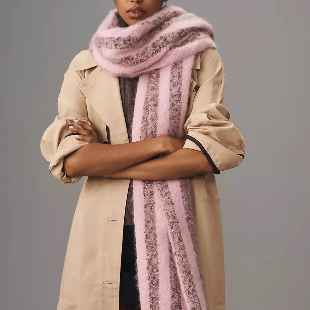 Anthropologie Brushed Woven Scarf: Vertical Stripe Edition in Pink Combo - Picture 6 of 7